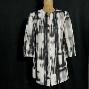 Chicos Blazer 1 US S/M White Black Gray Graphic Stripe Hook Eye Pocket Career